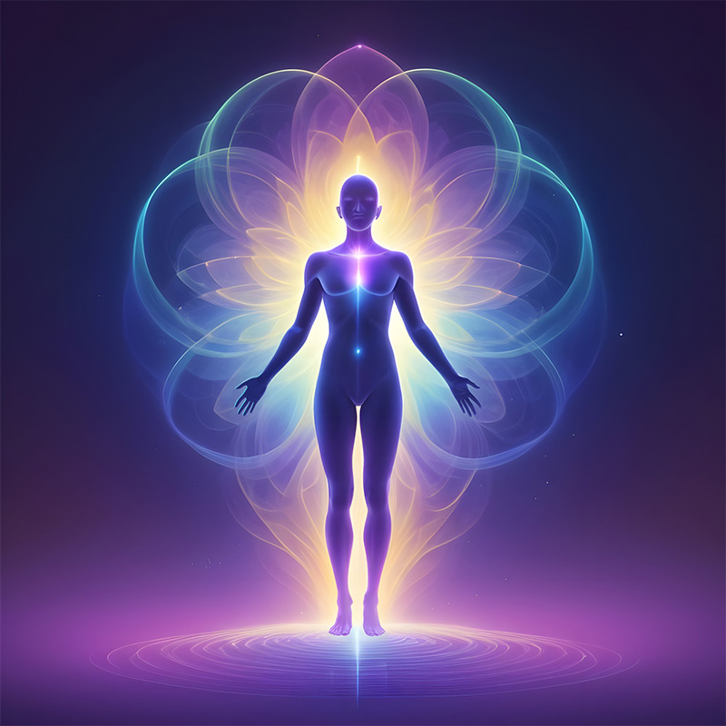 woman silhouette with energy patterns